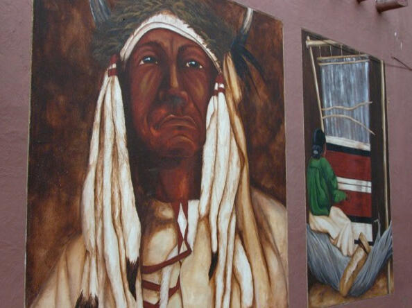 Painting of Native American on wall in Manitou Springs, Colorado